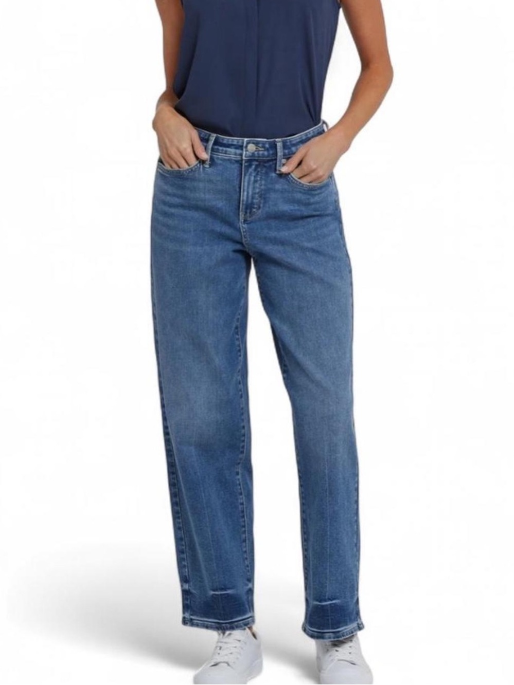 NYDJ Jemma Barrel DesignerJeans High Rise Rainbow Blue Lift Tuck Barrel Leg Sz 4